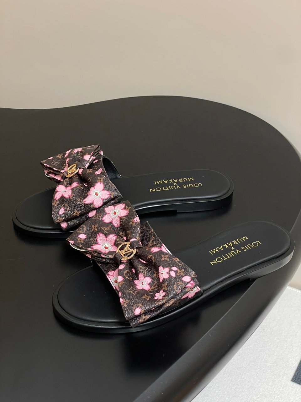 Louis Vuitton x Takashi Murakami Lily Flat Mule Bow Slide Sandals Black 1AGVYA view 5
