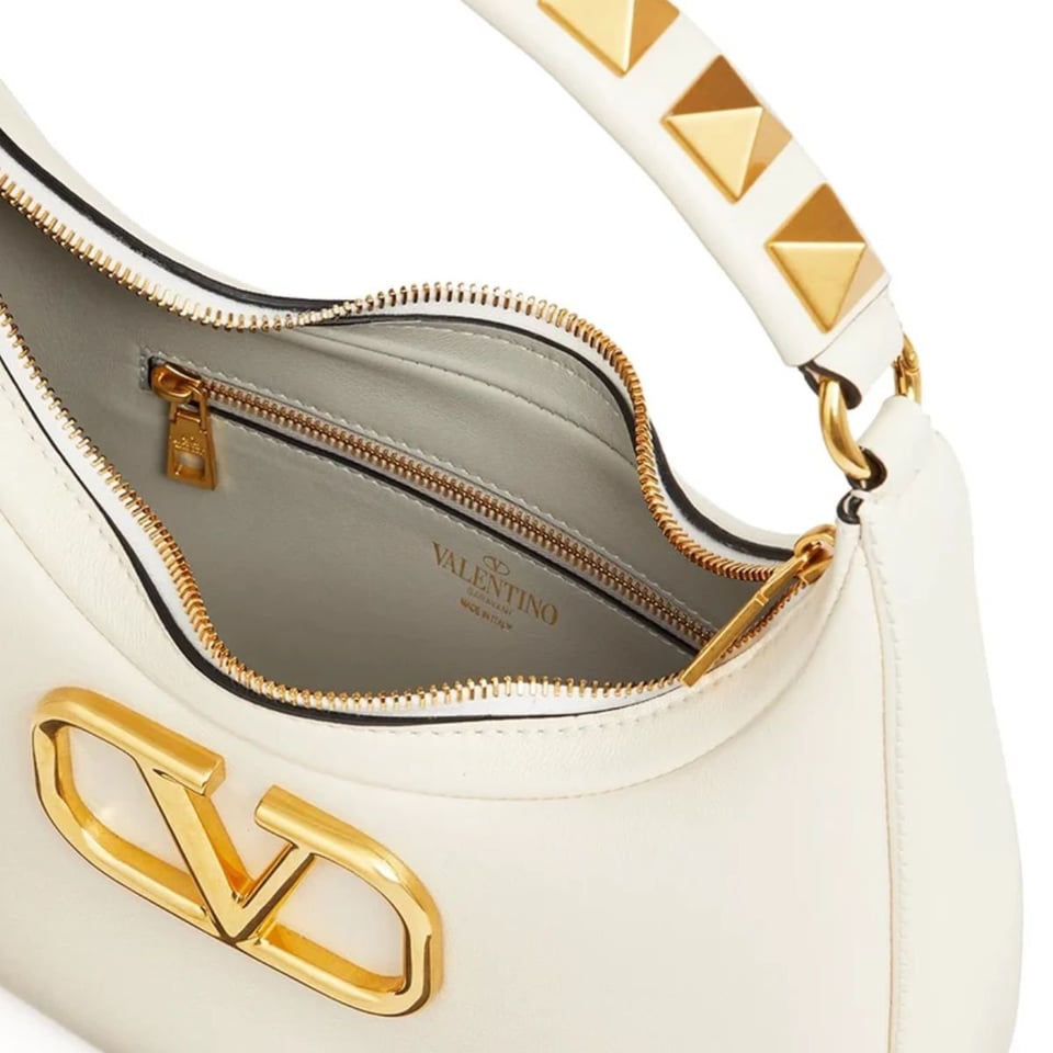 Valentino Garavani Stud Sign Calfskin Hobo Bag in Light Ivory 30cm view 6
