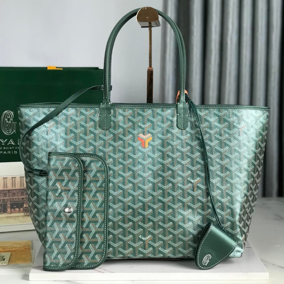 Goyard Saint Louis Pm Bag 34Cm Green Canvas Chevroches Calfskin