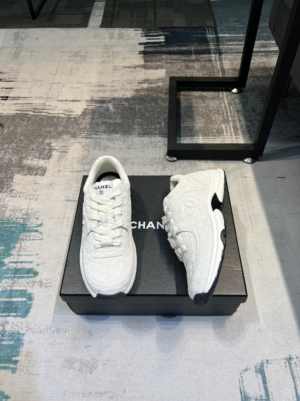 Chanel Cc Embossed Logo Suede White view 4