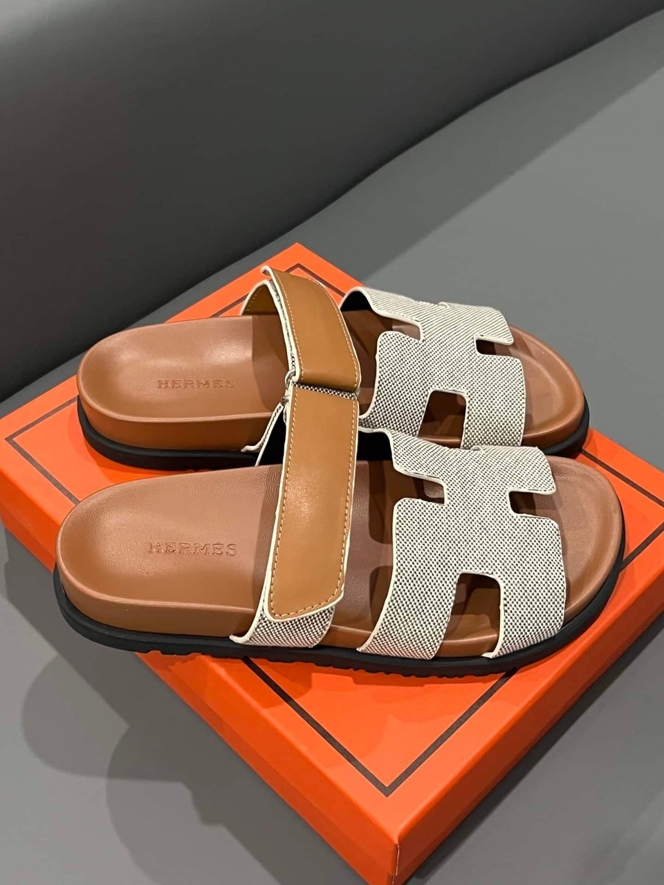 Hermes Chypre Sandal Prunoir Canvas Natural view 6