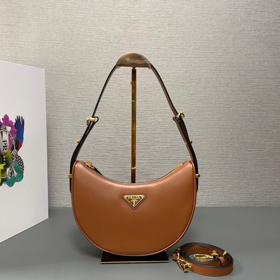 Prada Arqué Leather Shoulder Bag Cognac 22.5cm view 3