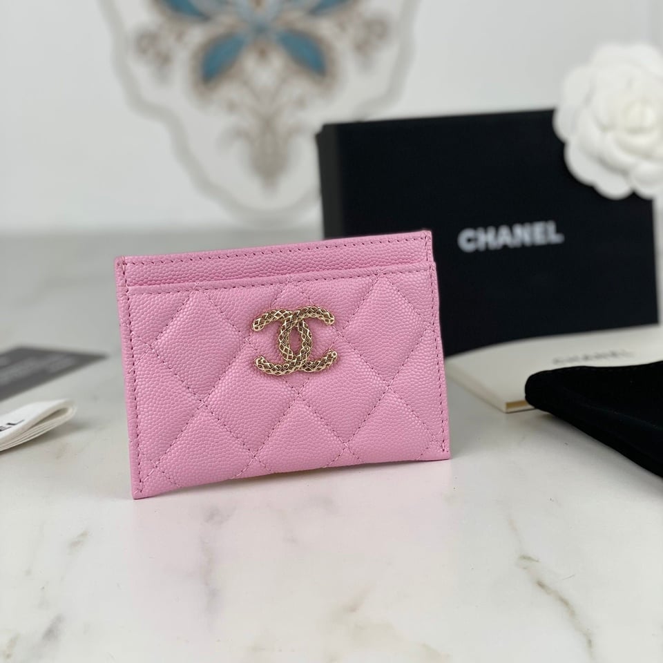 Chanel Card Holder 19.5 Pink Grained Calfskin Gold Icon view 2