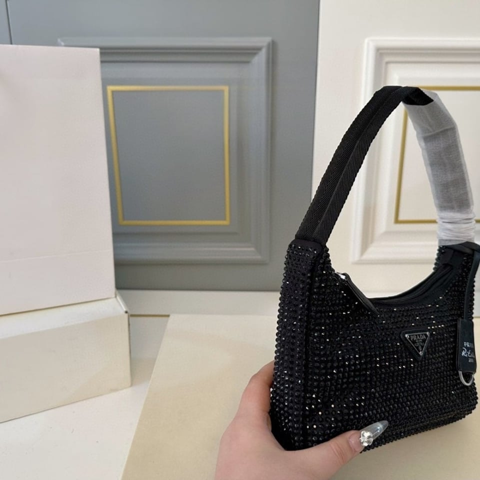 Prada Re Edition Satin Mini Bag With Crystals Black 21Cm view 5