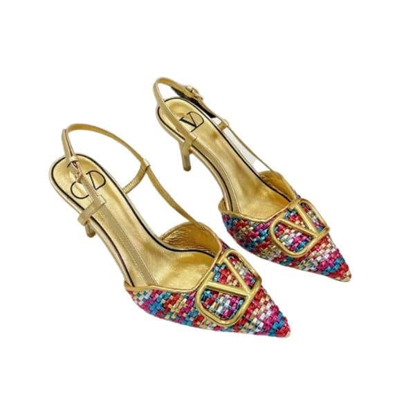 Valentino Garavani Vlogo Woven Leather Slingback Pumps Multicolor view 2