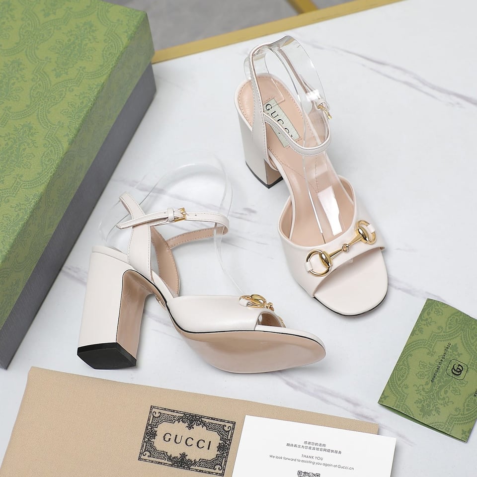 Gucci Women’S Horsebit High Heel Sandal White view 3