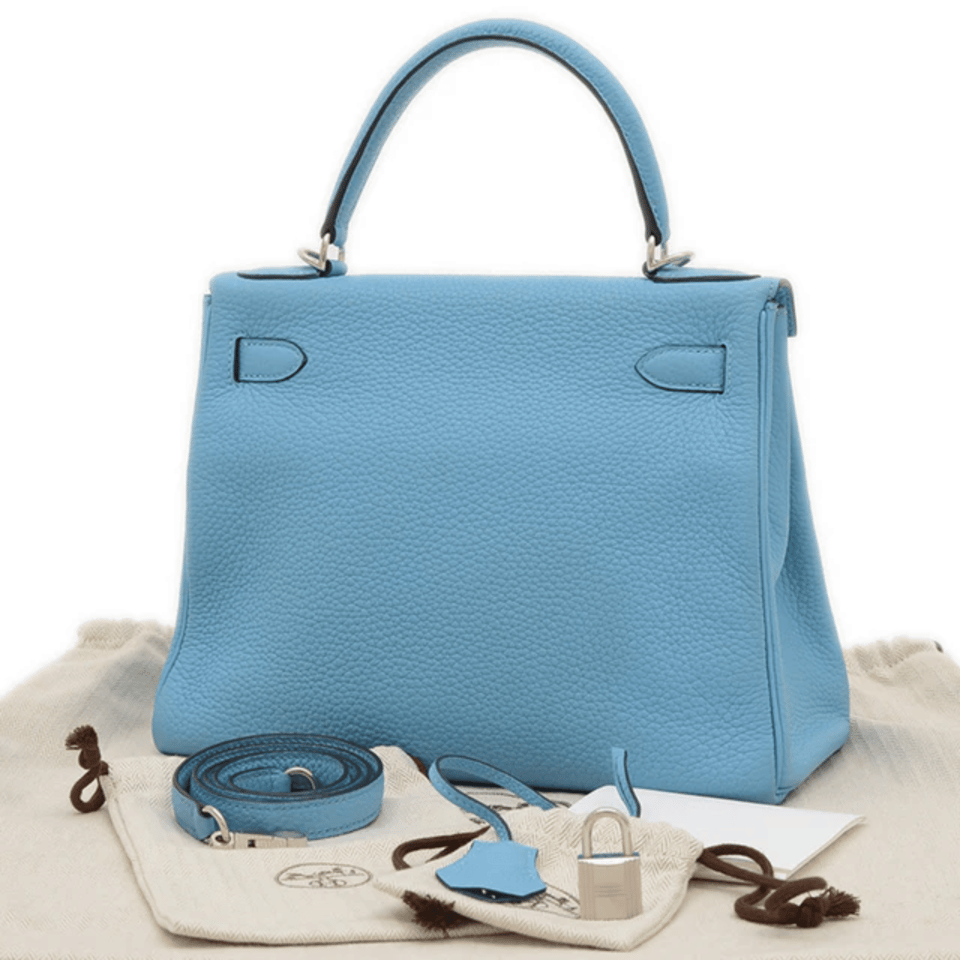 Hermes Kelly 28 Bag In Sky Blue Leather For Women 28cm/11in view 3