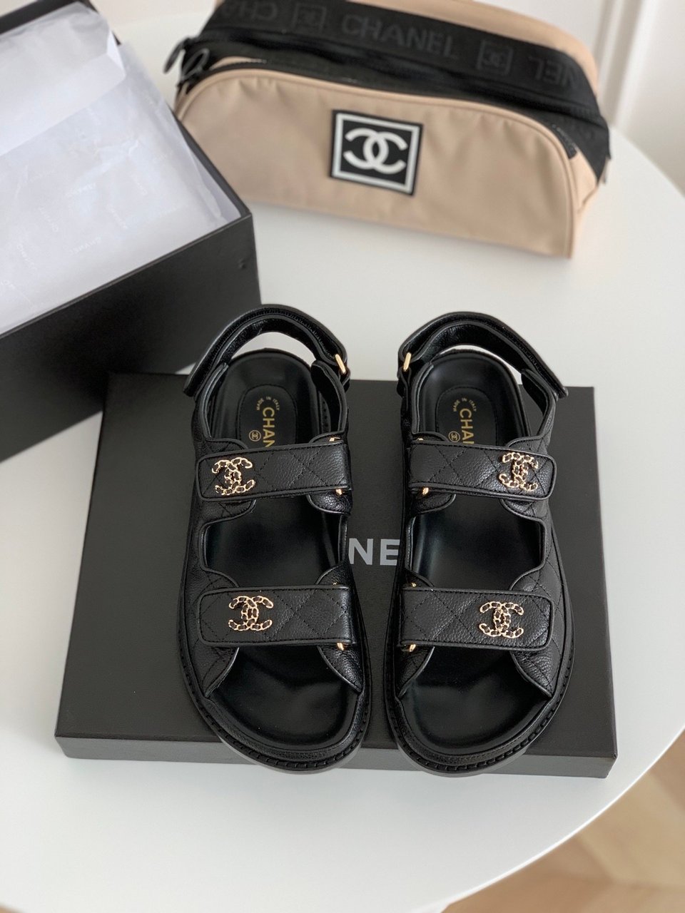 Chanel Quilted Dad Sandal Black For Women view 7