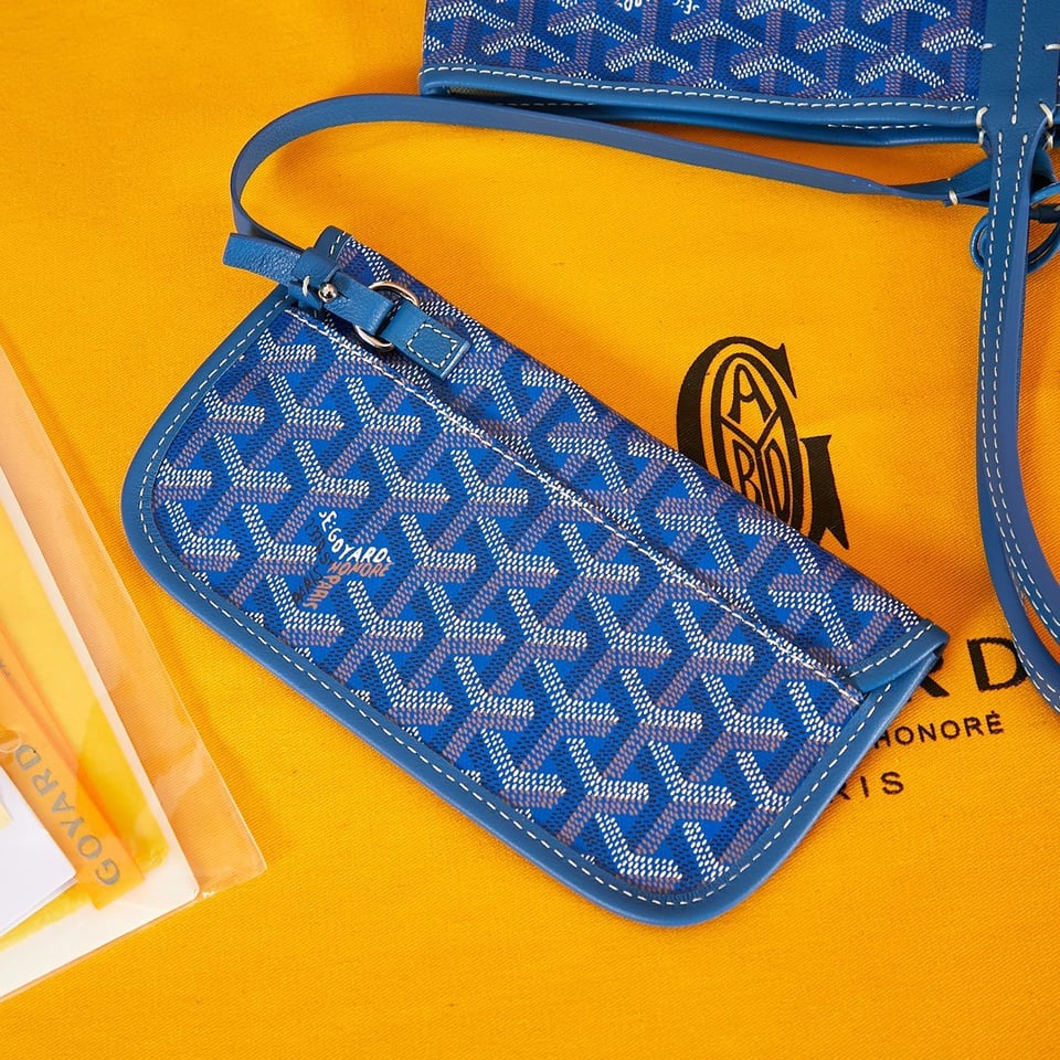 Goyard Saint Louis Pm 34Cm Blue Canvas Chevroches Calfskin view 6