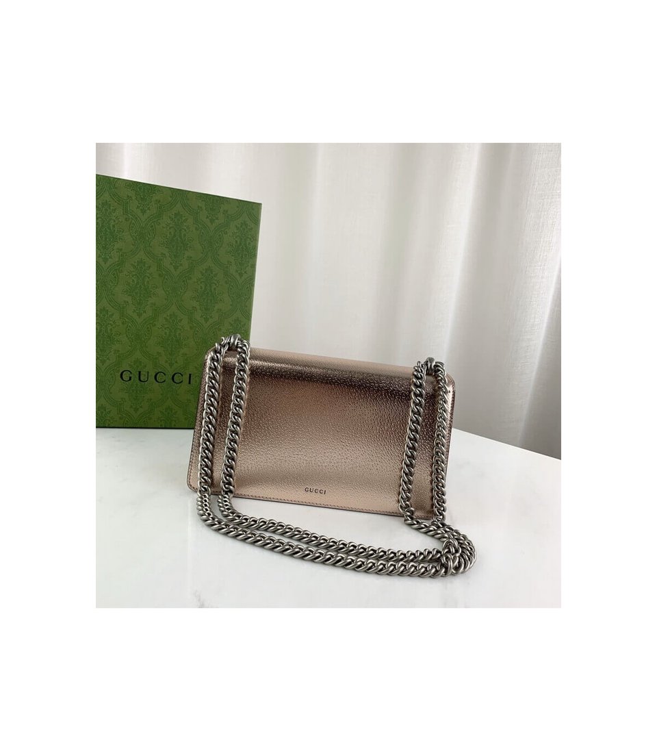 Gucci Dionysus Small Shoulder Bag in Rose Gold Lame Leather view 10