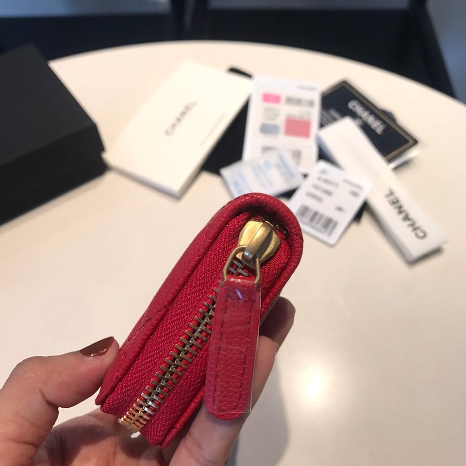 Chanel Zipped Coin Basic Purse 11 Red Calfskin Gold Icon view 10