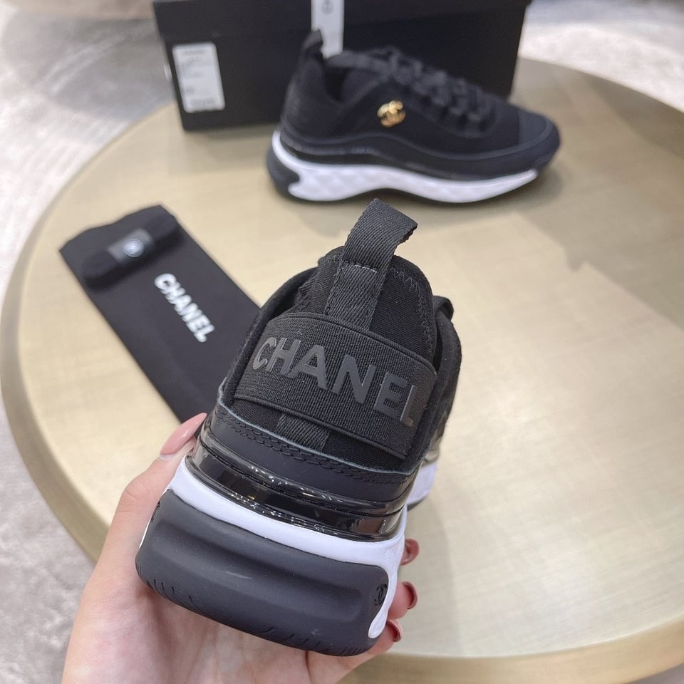 Chanel Logo Low Top Trainer Sneakers Black G35617 view 6