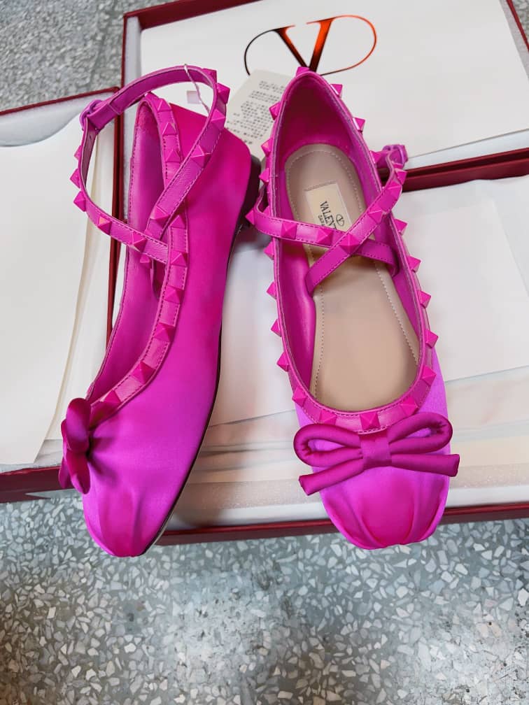 Valentino Garavani Rockstud Satin Ballerinas With Tone On Tone Studs Pink 3W2S0Hb6Mju Uwt view 4