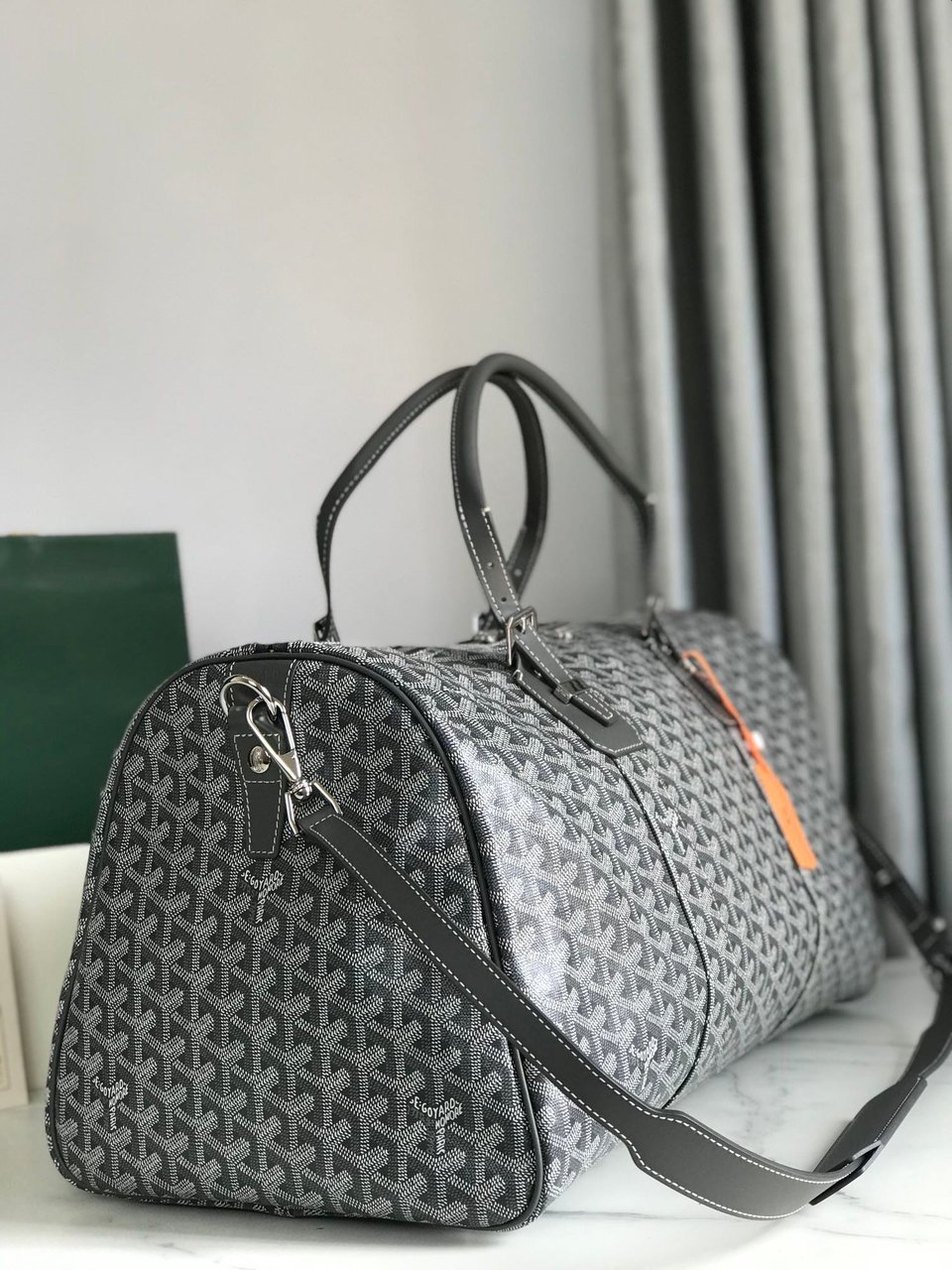 Goyard Boston 50 Bag Cm Gray Goyardine Canvas And Calfskin Trim view 10