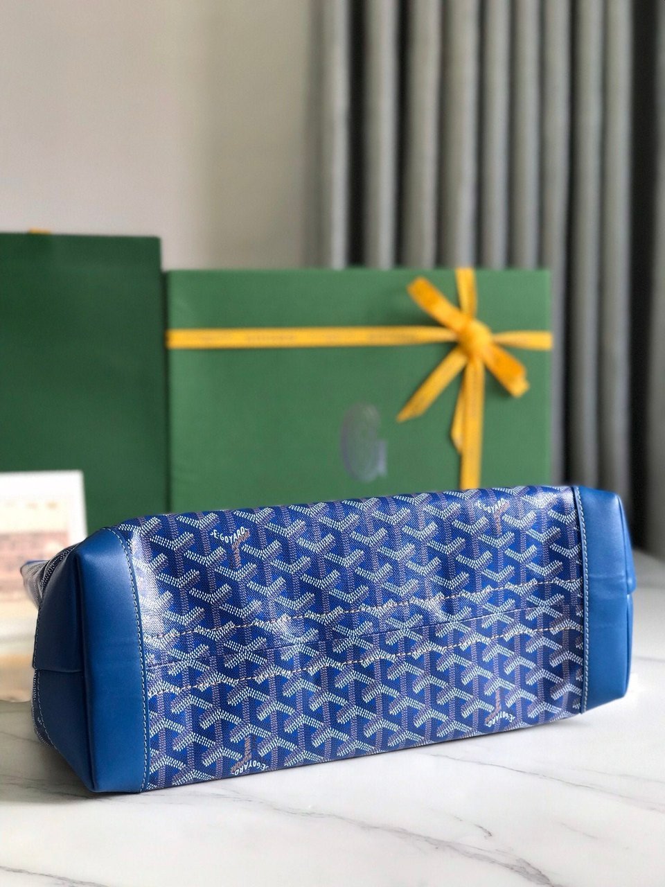 Goyard Bellechasse Biaude Pm Bag 36 Cm Blue Goyardine Canvas And Calfskin Trim view 3