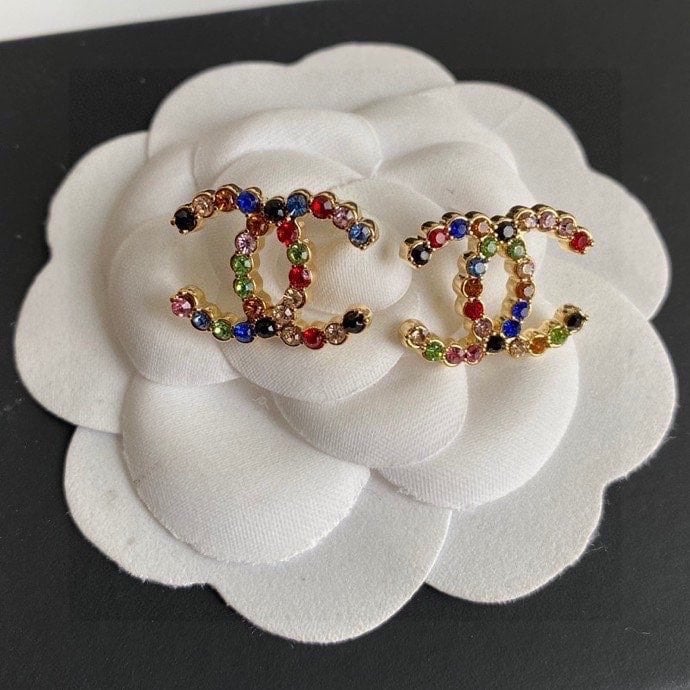 Chanel New Cc Crystal Multi Color Stud Earrings view 2