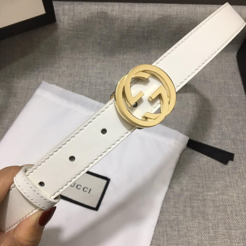 Gucci White Leather Belt With Double G Buckle 20mm view 3
