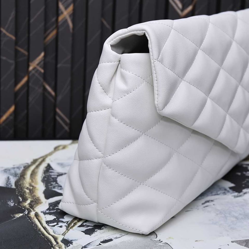 Saint Laurent Sade Puffy Leather Envelope Clutch Bag White view 5