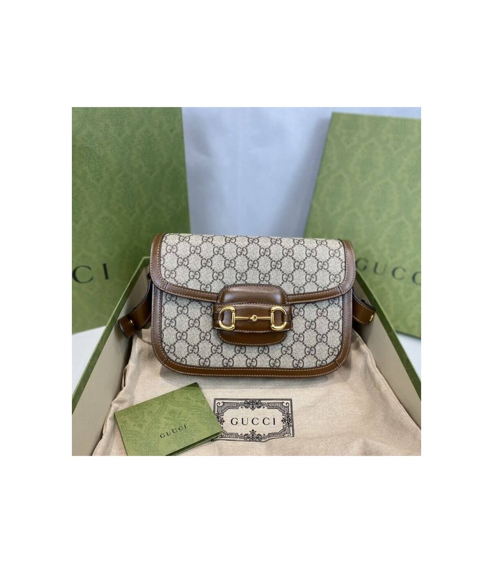 Gucci 1955 Horsebit Brown GG Supreme Canvas Shoulder Bag 25cm view 8