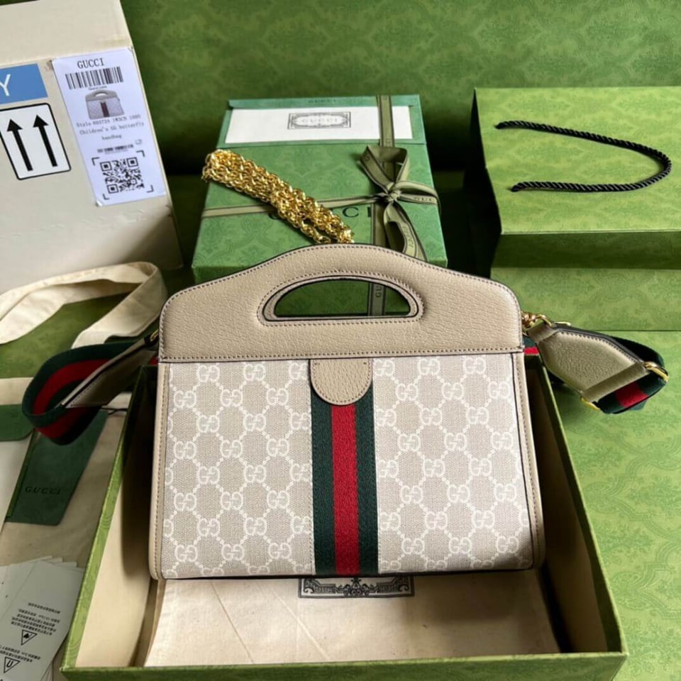 Gucci Ophidia Small Tote With Web White view 5