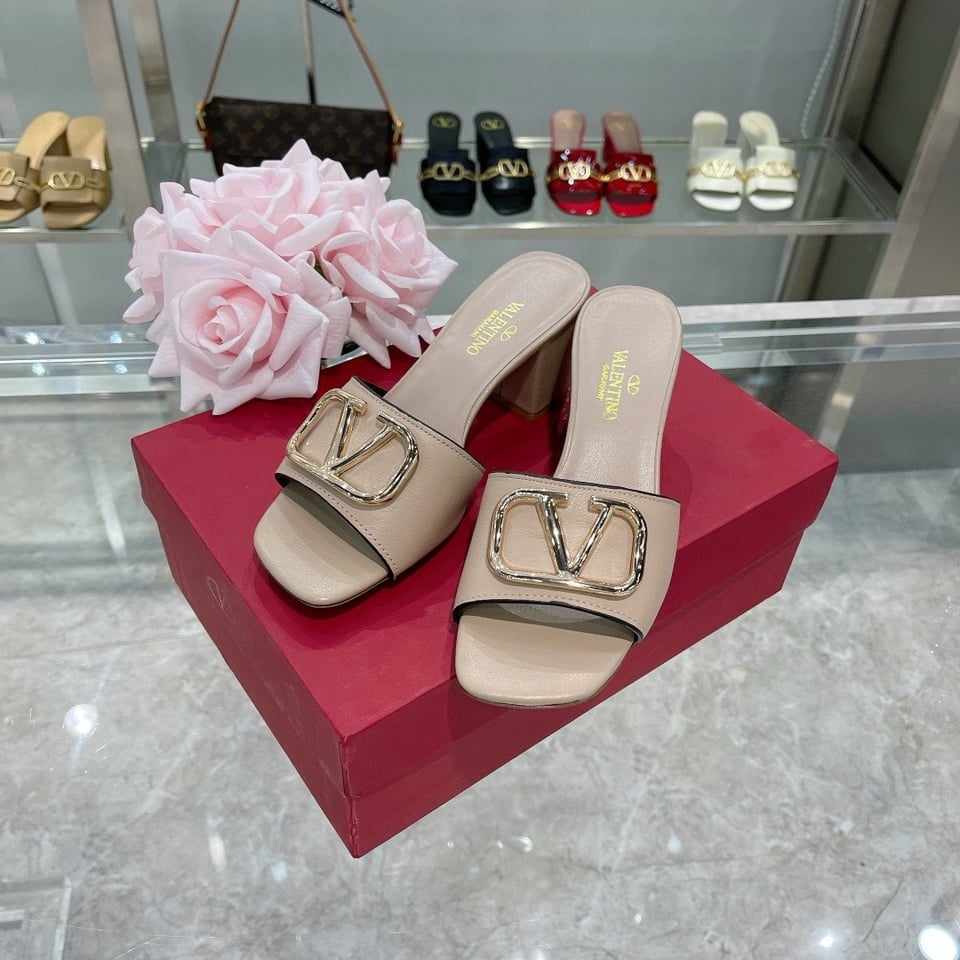 Valentino Vlogo Signature Square Toe Middle Heel Sliver And Poudre Slide Sandal view 9