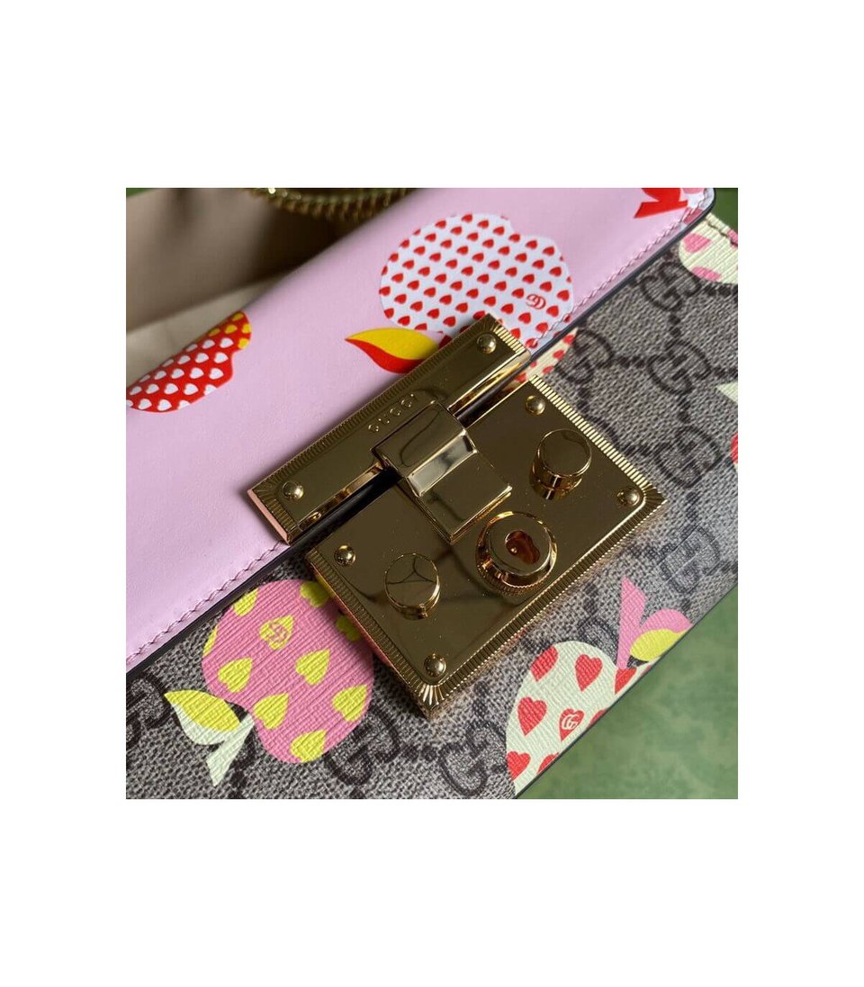 Gucci Padlock Heart Apple Pattern Small Shoulder Bag Pink view 10