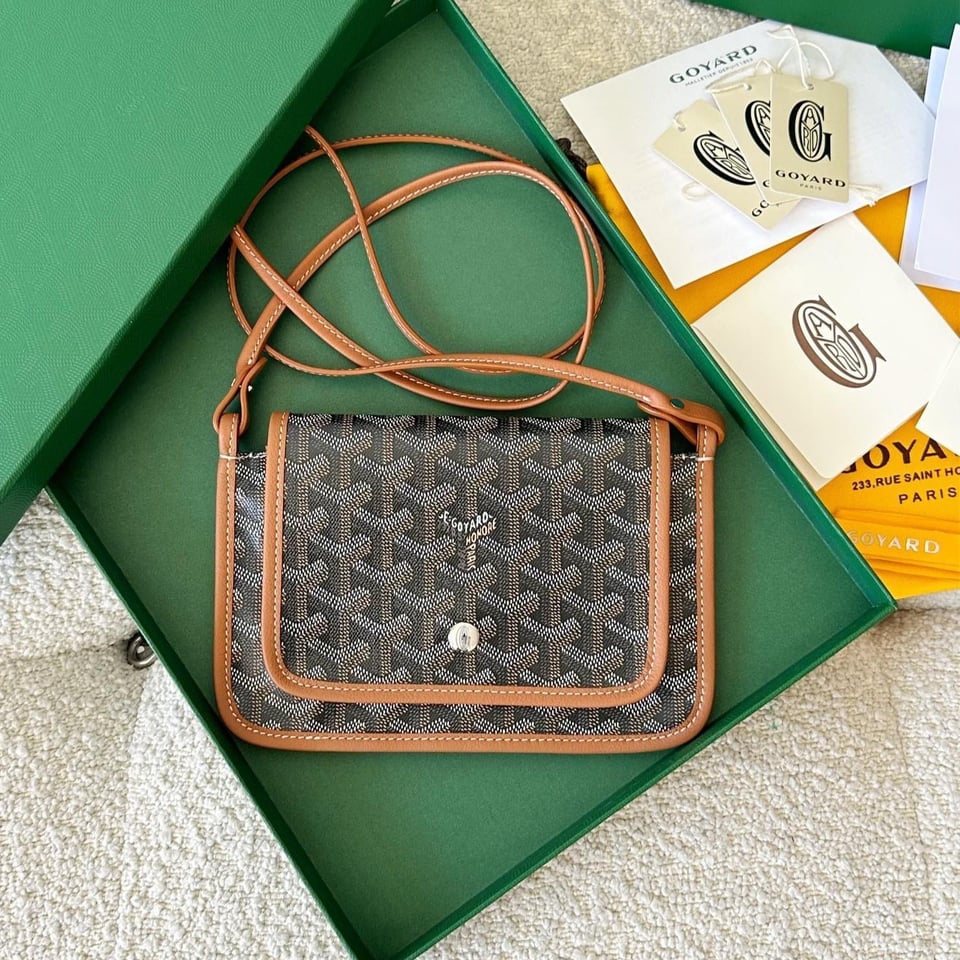 Goyard Plumet Pocket Wallet 20 Cm Black Goyardine Canvas And Tan Lambskin Trim view 2