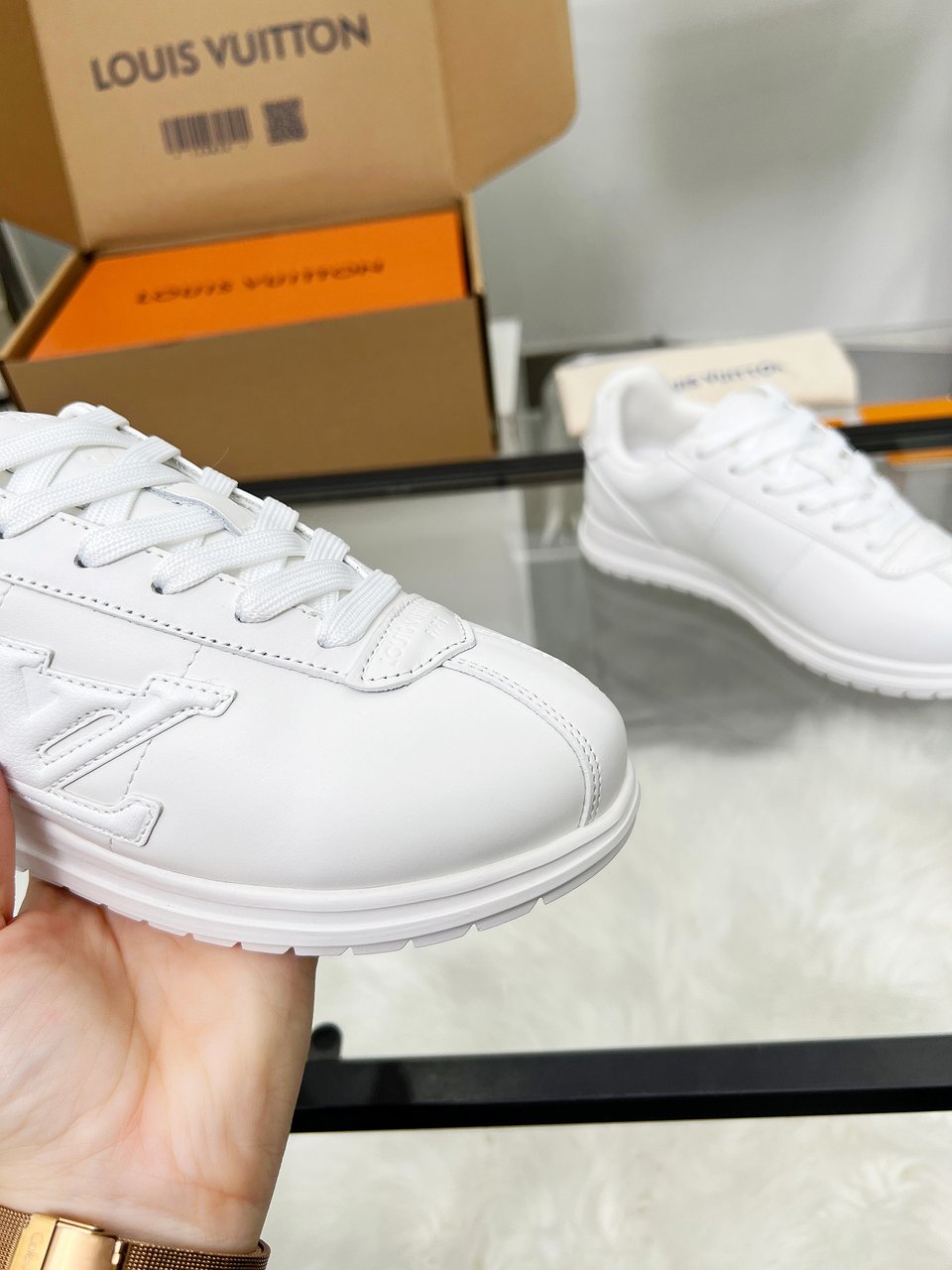 Louis Vuitton LV Trainer Triple White Sneakers – Clean All White Leather – Women’s Shoes view 7