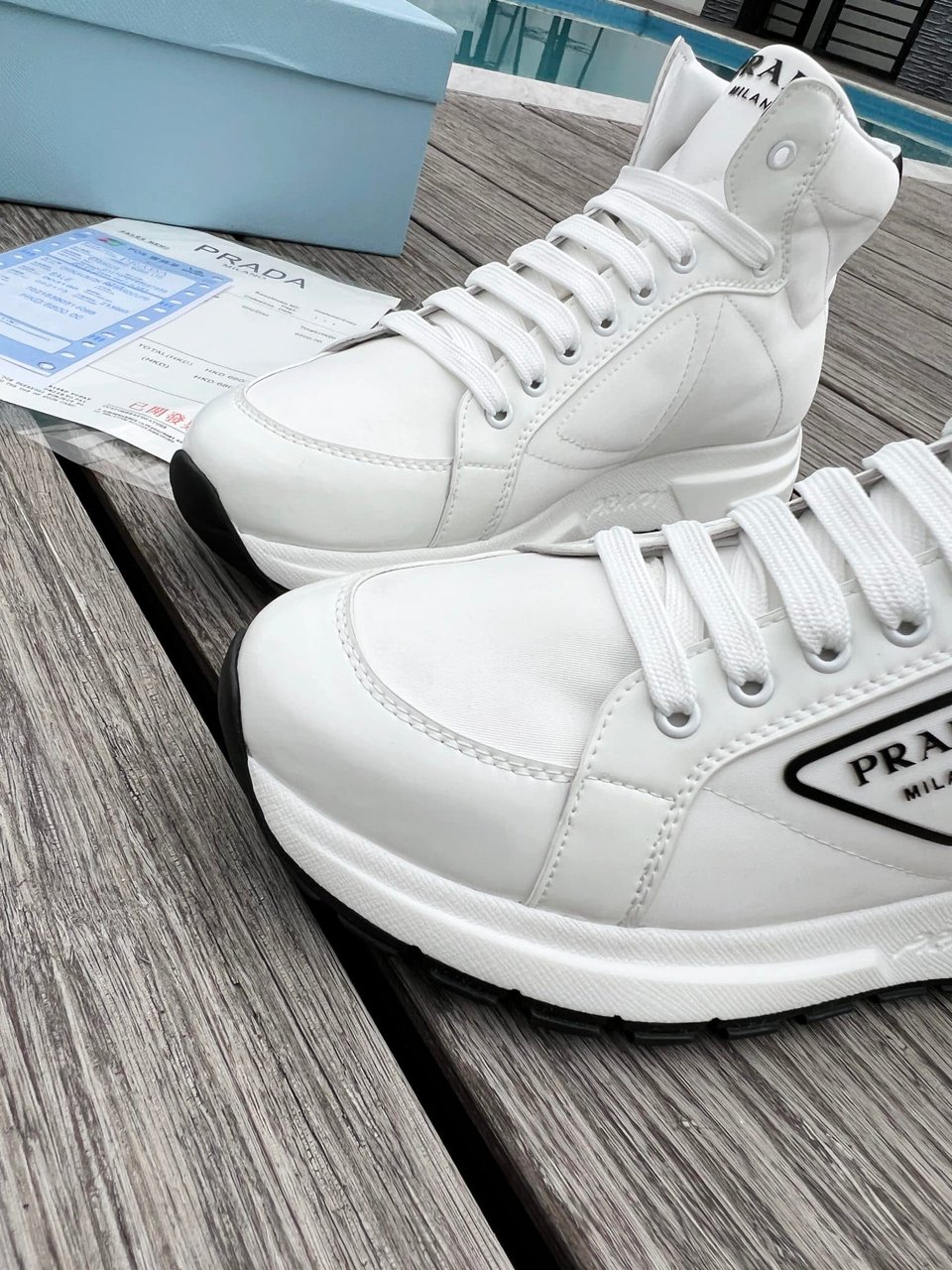 Prada Prax 01 Re Nylon And Brushed Leather Sneakers White view 3