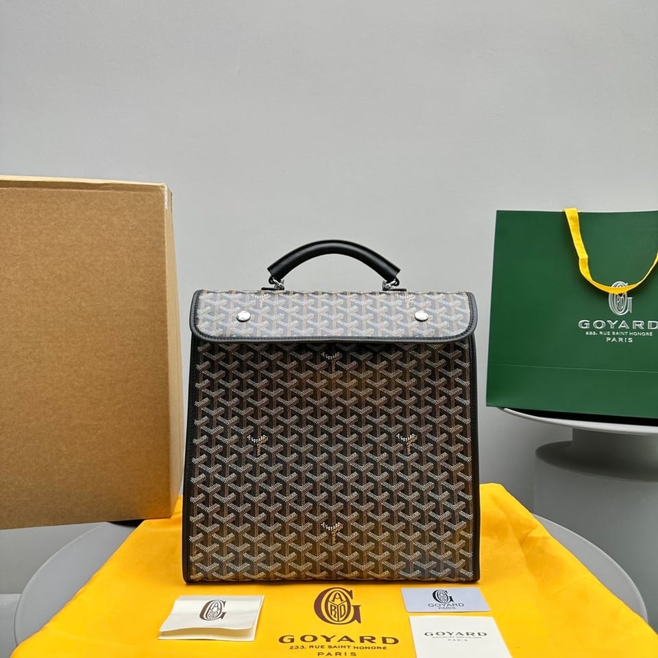 Goyard Leger Backpack 37 Cm Black Goyardine Canvas With Calfskin Trim view 11