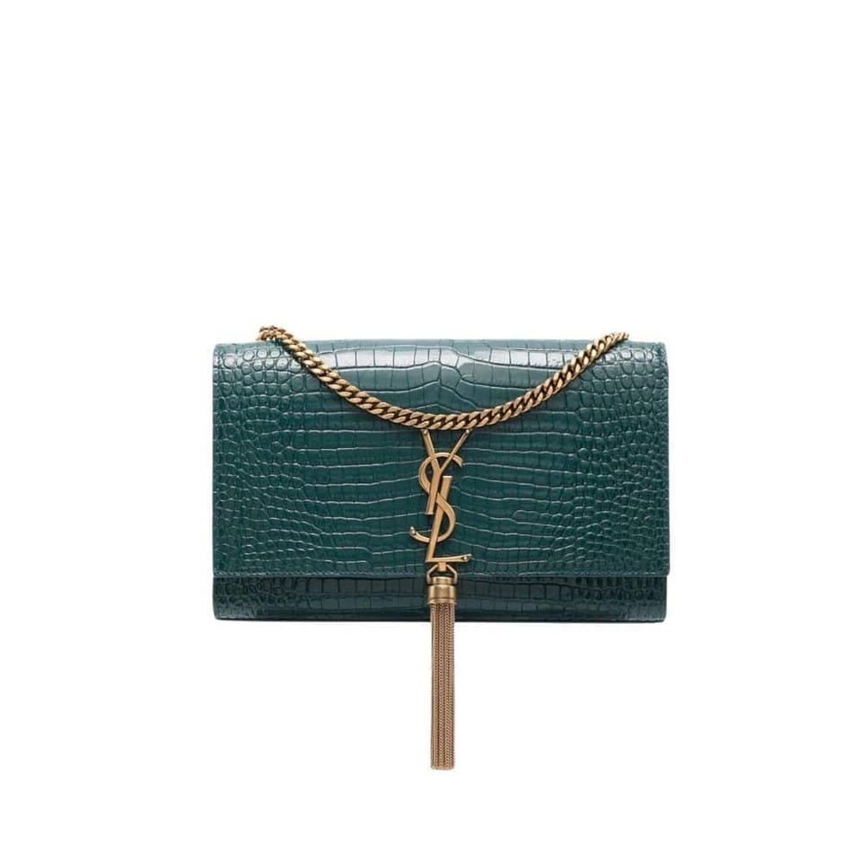 Saint Laurent Kate Tassel Medium Crocodile Embossed Leather Green With Gold Hardware 22Cm view 2