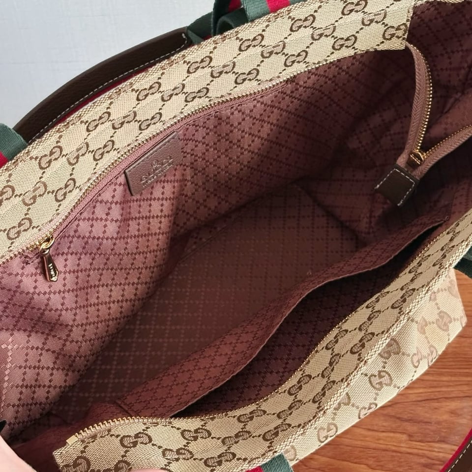 Gucci GG Medium Tote Bag 36cm/14.2in Sand And Brown GG Canvas ‎875929 view 9