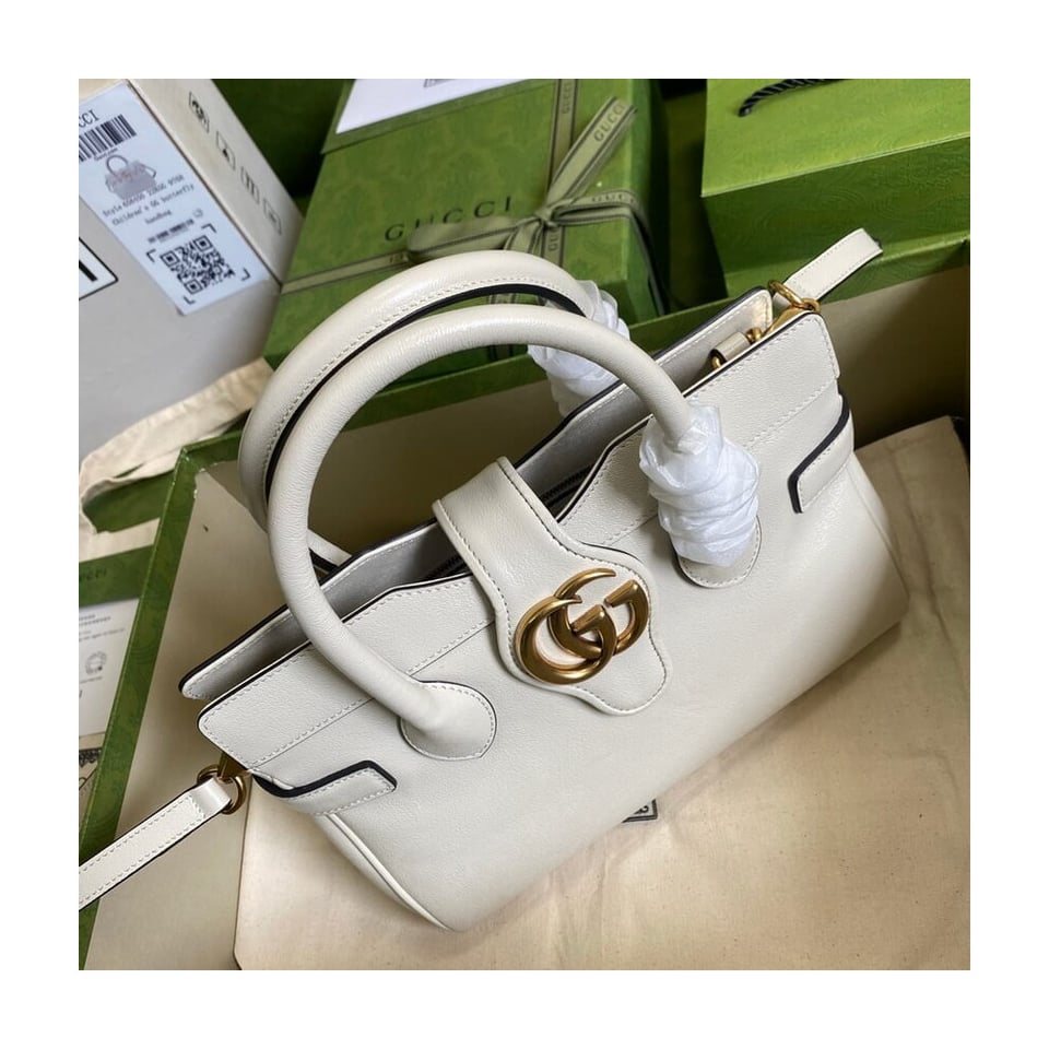 Gucci Small Top Handle Bag with Double G in White Leather view 7