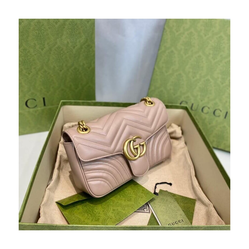 Gucci GG Marmont Matelasse Chevron Leather Small Shoulder Bag Nude Pink view 12