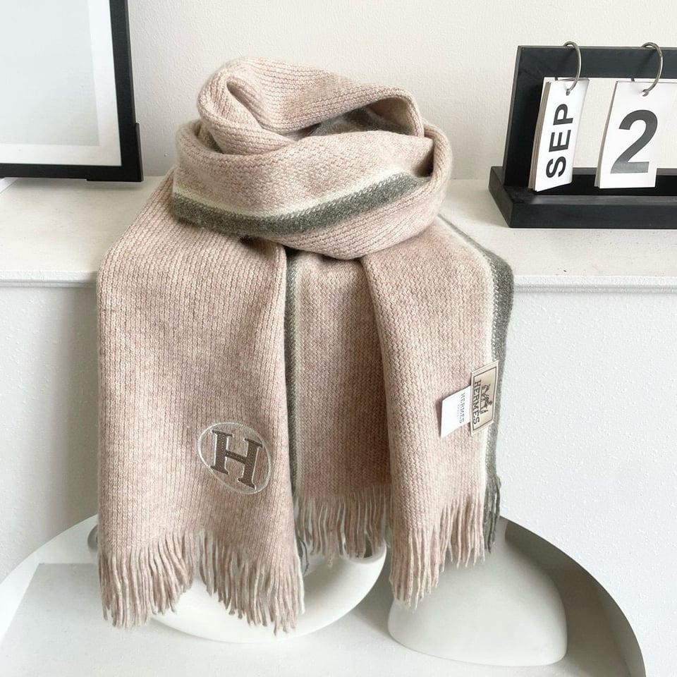 Hermes Cashmere Scarf H-Motif Beige For Women 180cm view 2