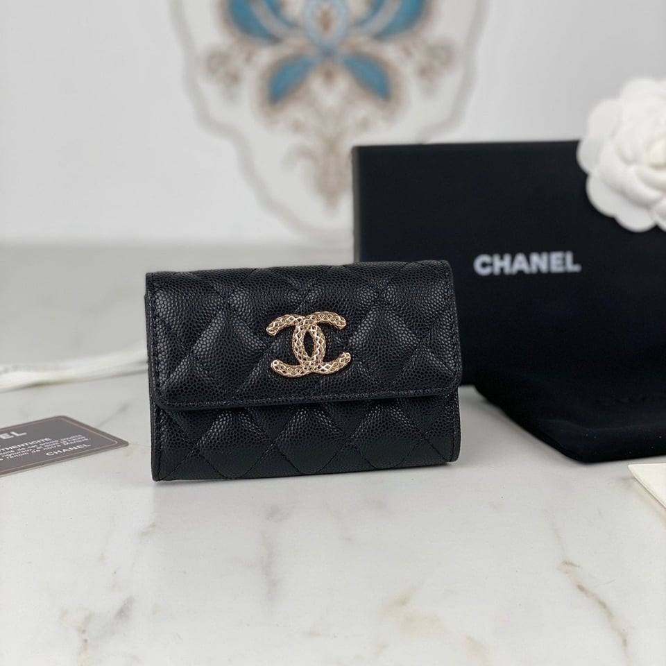 Chanel Flap Card Holder 11 Black Grained Calfskin Gold Icon