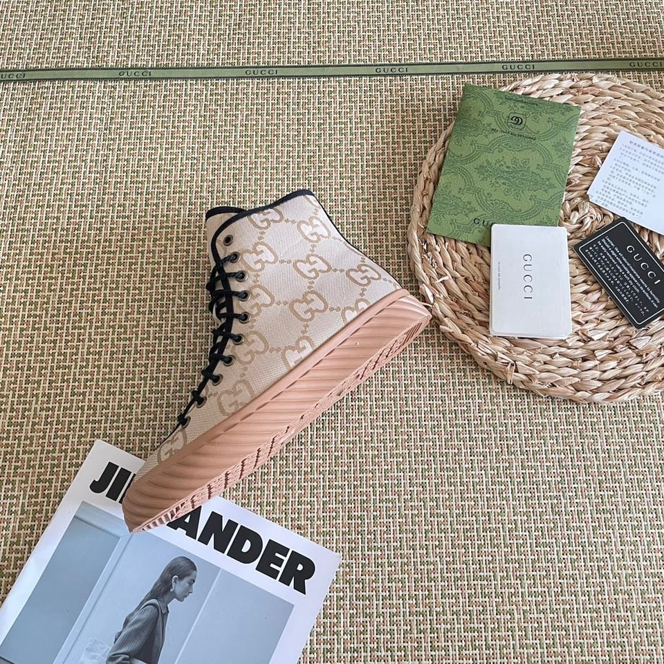 Gucci All Over Gg Logo High Top Sneakers Beige view 5