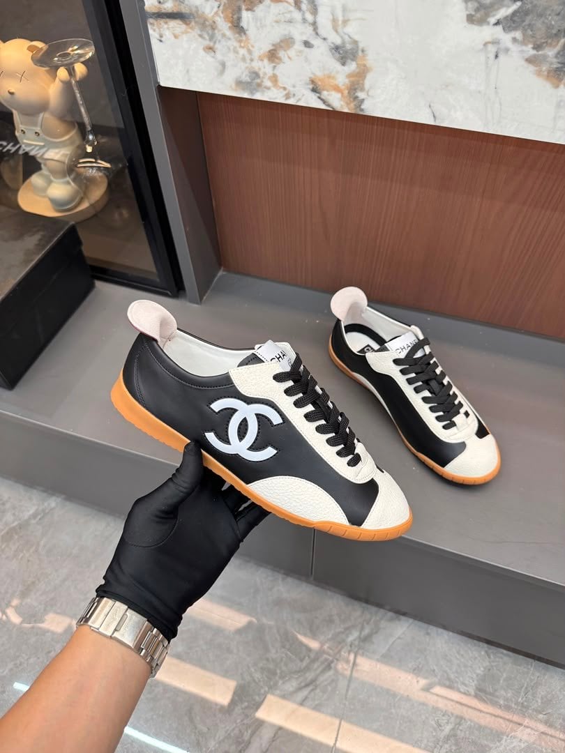 Chanel Calfskin Suede Sneakers with White CC Logo Black White &amp; Gum G39860 view 8