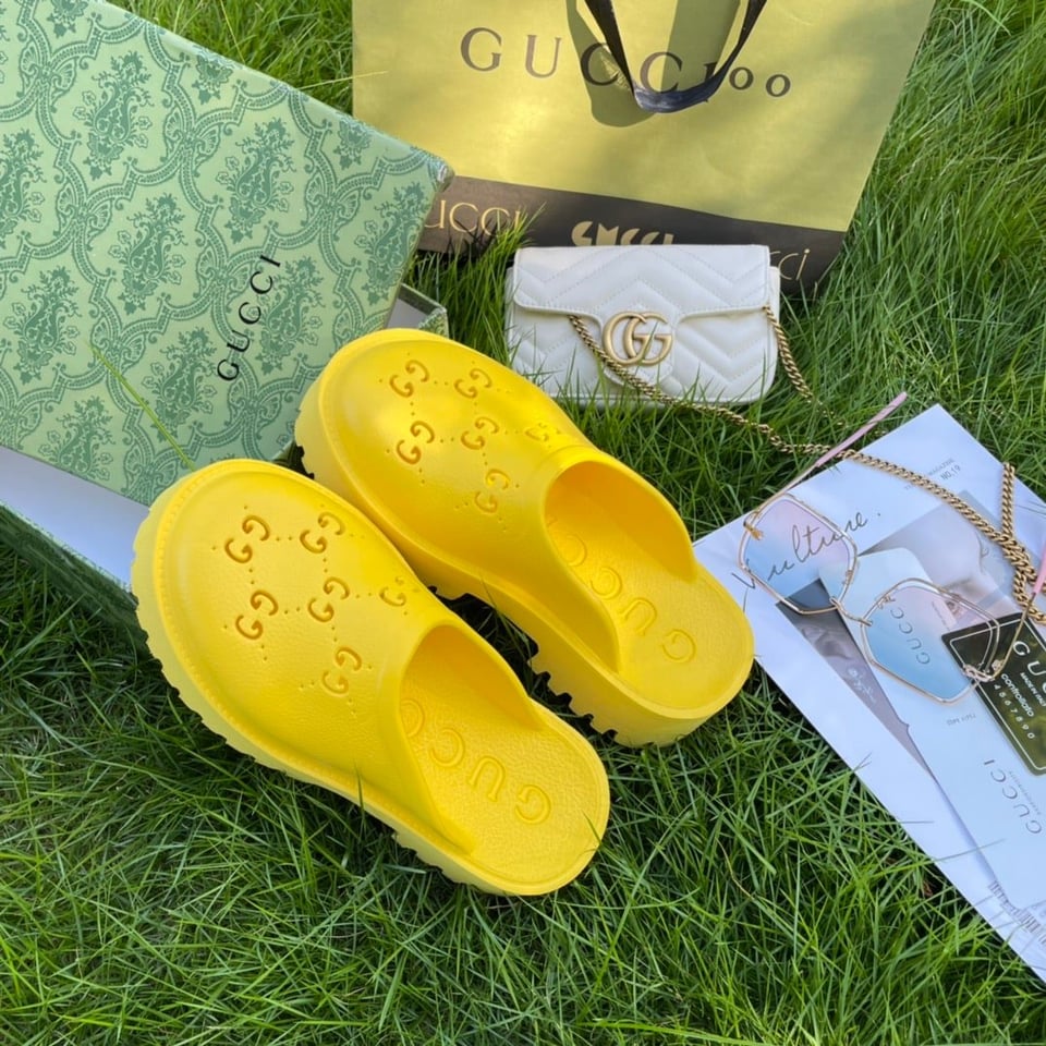 Gucci Men’S Slip On Sandal Yellow Gg Rubber view 5