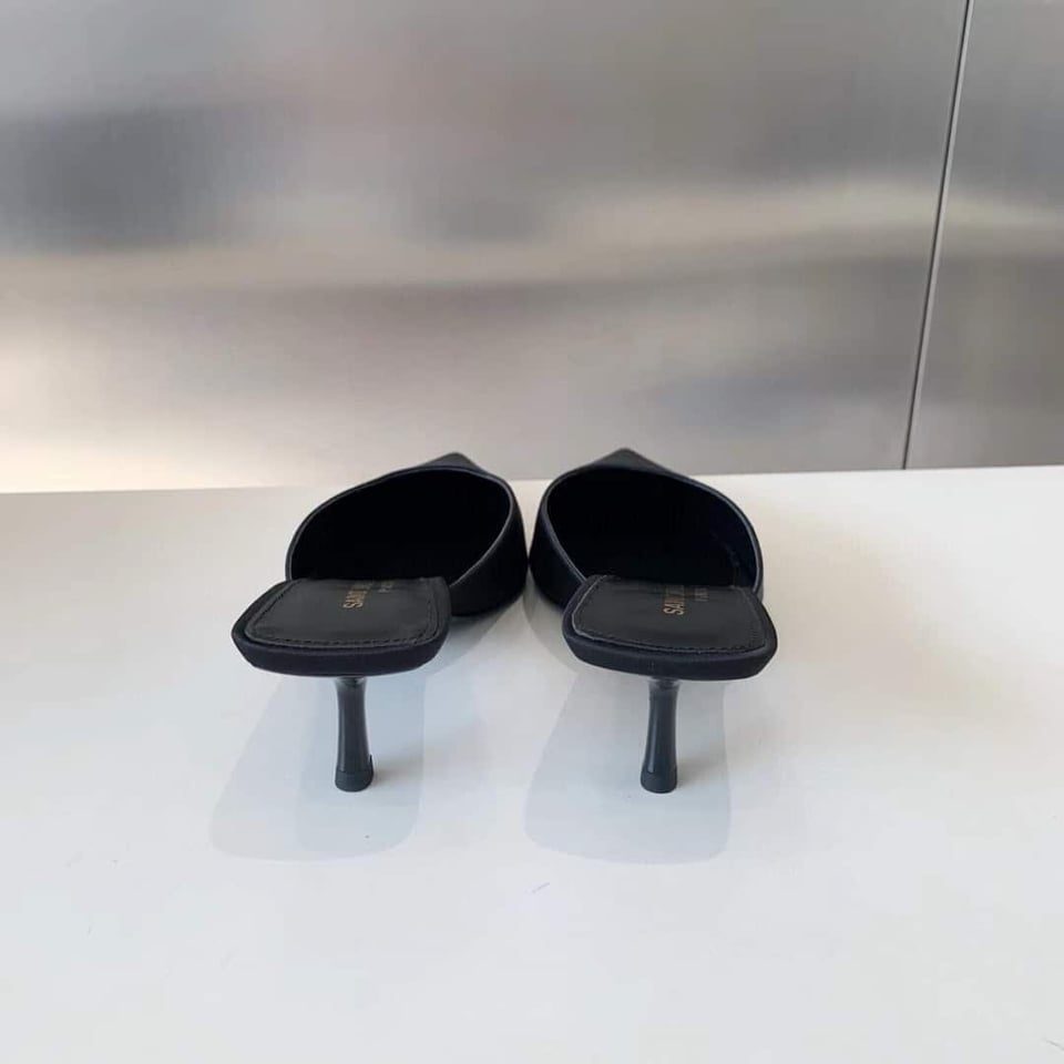Saint Laurent Barbara Mules Satin In Black 7869079Qn001000 view 7