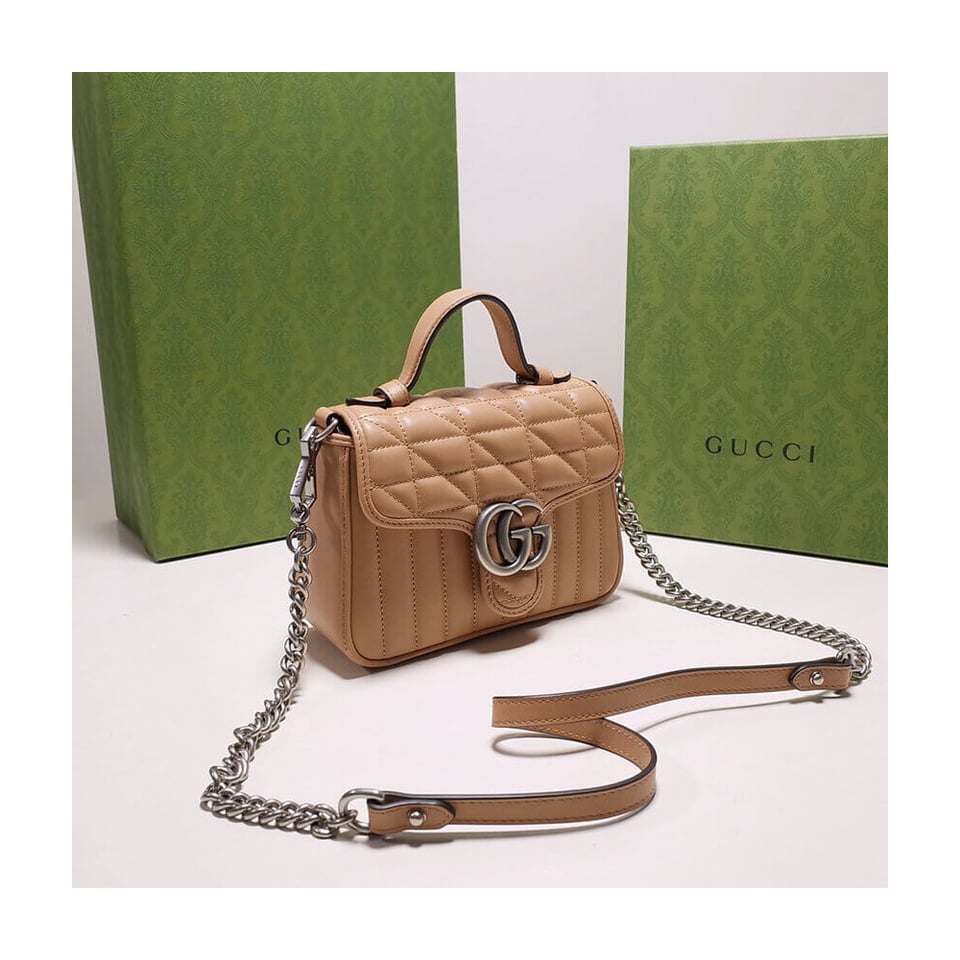 Gucci GG Marmont Rose Beige Matelasse Leather Mini Top Handle Bag view 5