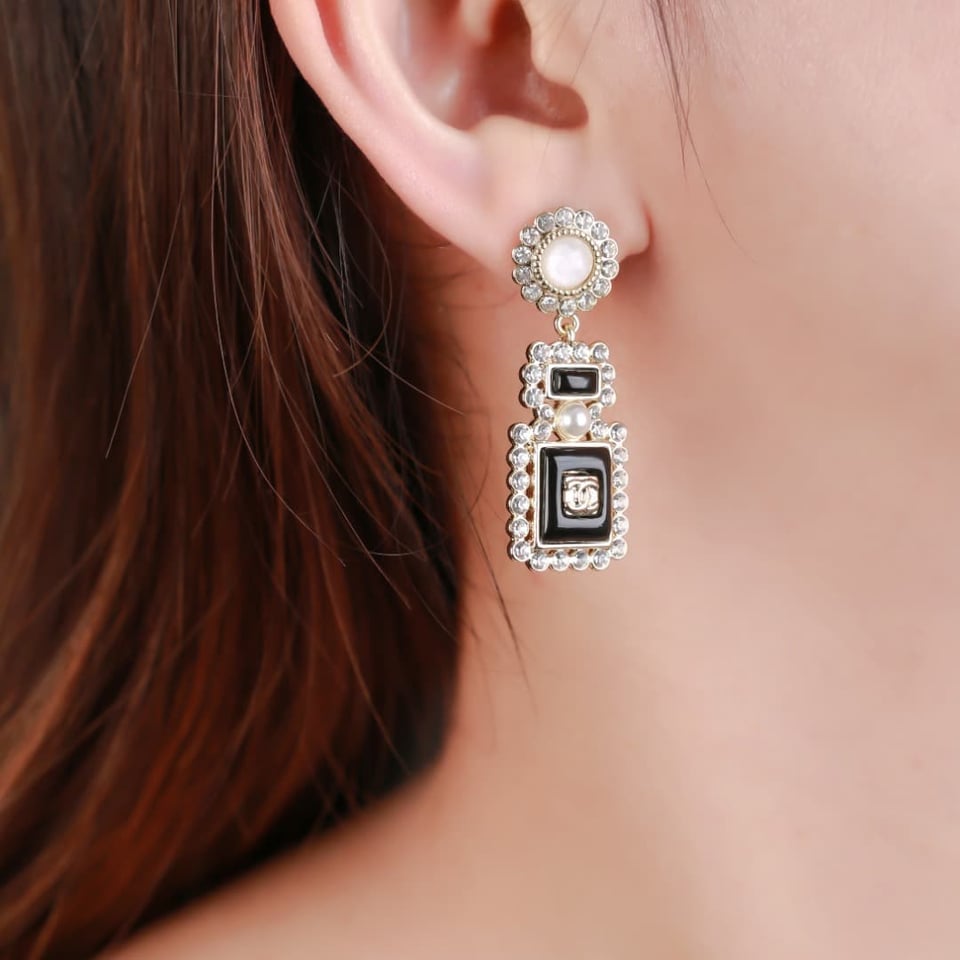 Chanel Metal Glass Black Crystal Earrings view 4