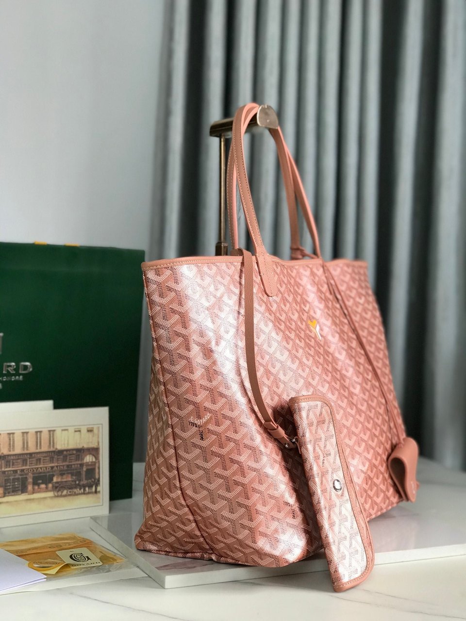 Goyard Saint Louis Gm Bag 40Cm Pink Canvas Chevroches Calfskin view 4