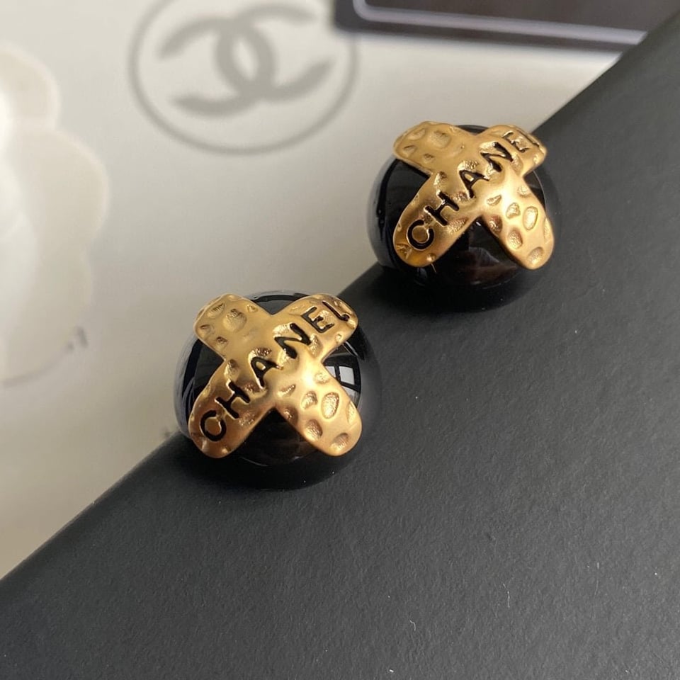 Chanel Button Black Earrings view 2