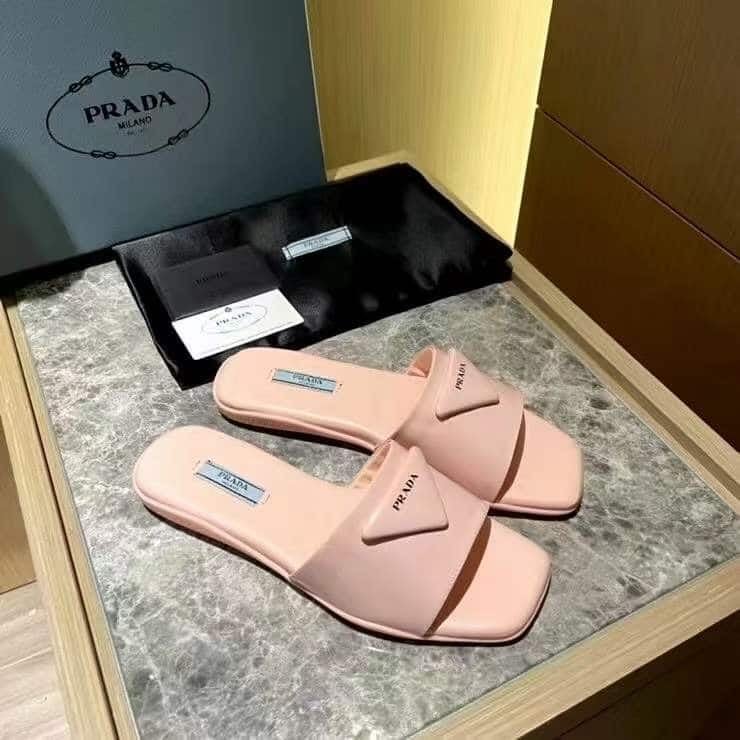Prada Brushed Leather Slide In Pink view 9