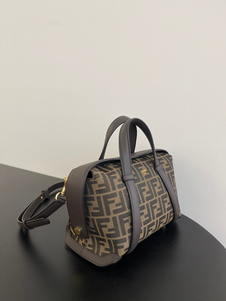 Fendi Boston 365 Brown Ff Jacquard Fabric Bag 27.5 Cm view 3