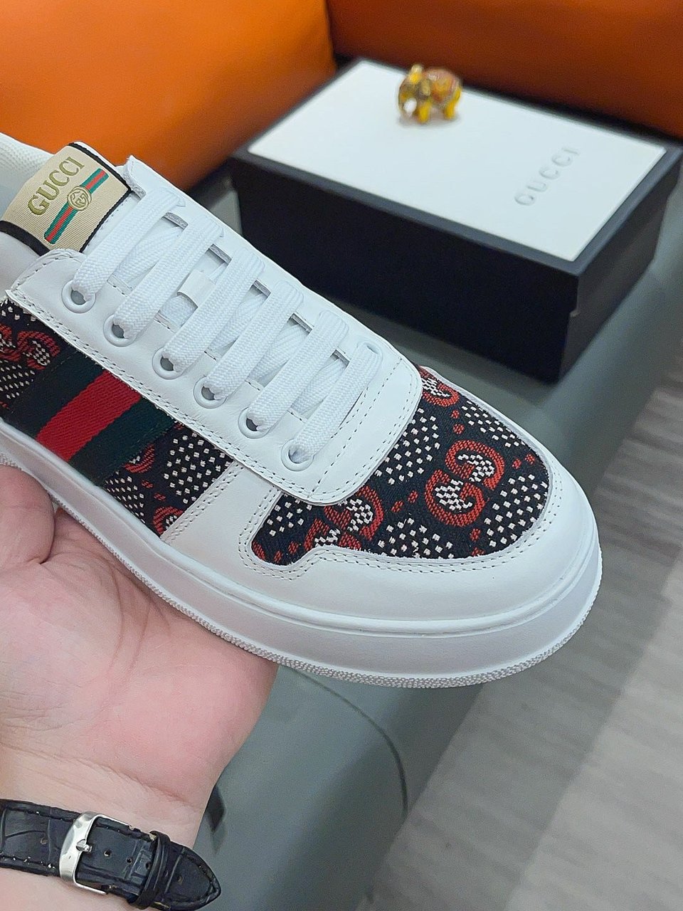 Gucci Screener Gg High Top Sneaker White With Red Logo view 7