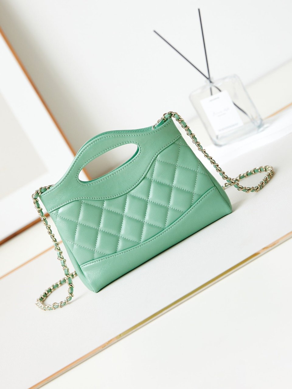 Chanel 24S31 Nano Shopping Bag 17.5Cm Light Green Lambskin Gold Hardware view 3