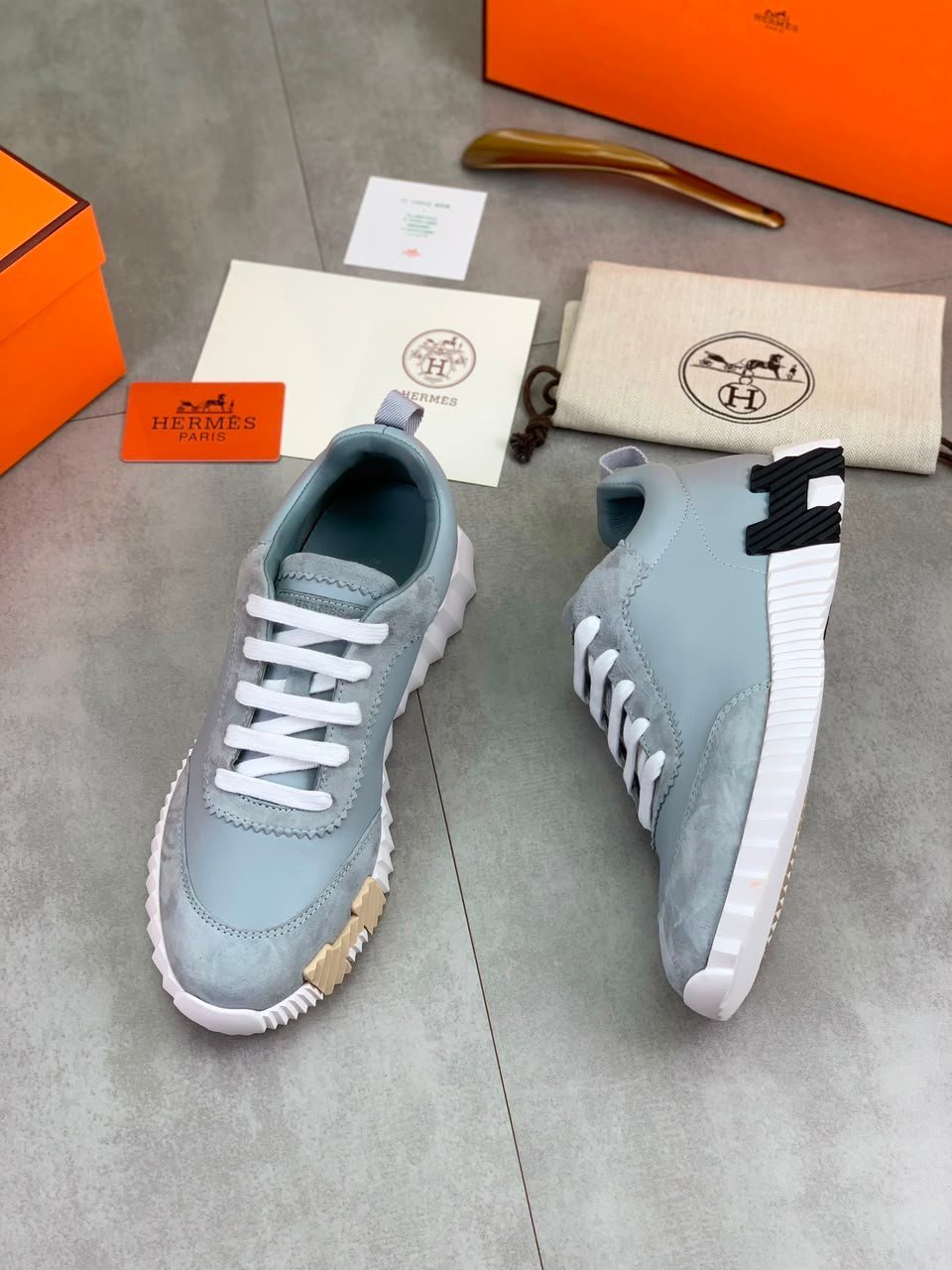 Hermes Bouncing Sneakers Bleu Tonnerre Color Goatskin H221898ZHB1400 view 6