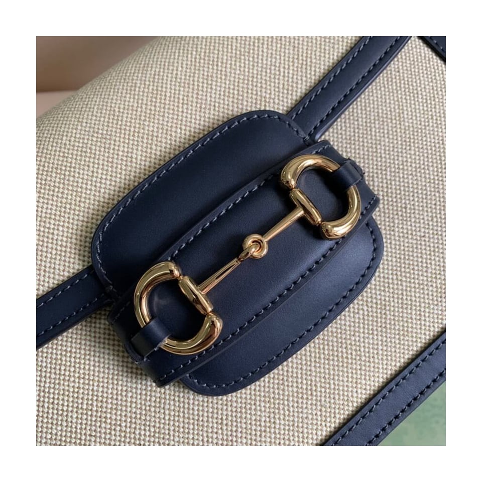 Gucci Horsebit 1955 Small Bag in Beige Canvas view 8